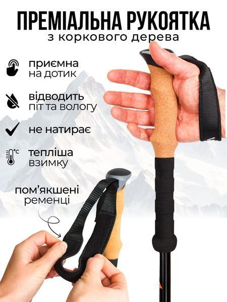Туристичні палиці для ходьби WRISKLY Антишишок трекінгові палки для хайкінгу бекпекінгу трекінгу телескопічні Гірські палиці WR70787915 фото
