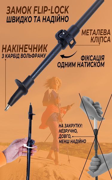 Палиці для Скандинавської Ходьби Карбонові EagleRock Ультра Легкі Скандинавькі Палки Карбон 3D 100% SK40015CARBON фото