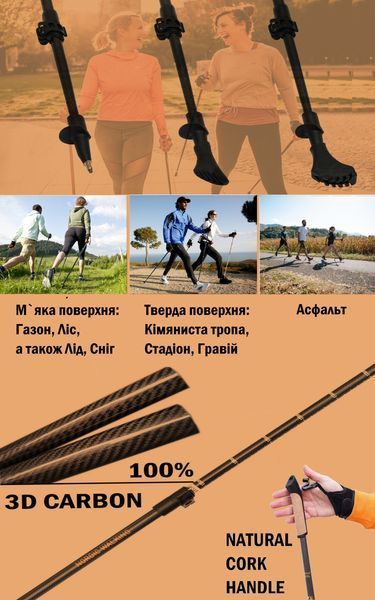 Палиці для Скандинавської Ходьби Карбонові EagleRock Ультра Легкі Скандинавькі Палки Карбон 3D 100% SK40015CARBON фото