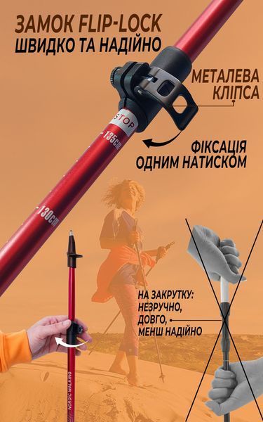 Палиці для Скандинавської ходьби EagleRock Нордичні палиці з Темляком (колір червоний) скандинавські палки SK40017red фото