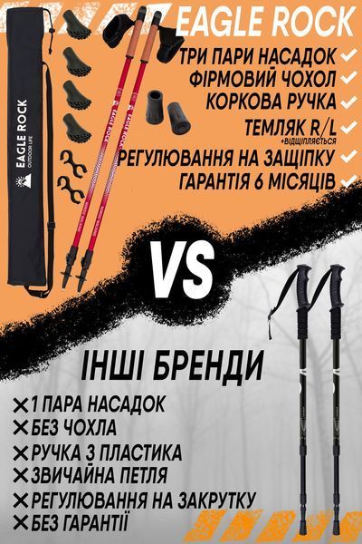 Палиці для Скандинавської ходьби EagleRock Нордичні палиці з Темляком (колір червоний) скандинавські палки SK40017red фото