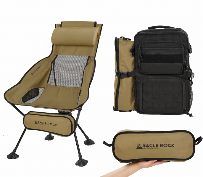 Розкладне крісло Компактне Coyote Eagle Rock до 150 кг туристичний кемпінговий стілець зі спинкою EagleRock Chair303314coyote фото