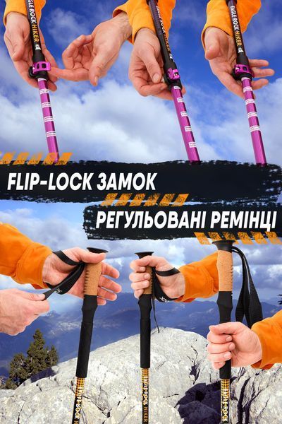 Гірські палиці для походу Eagle Rock (оранж) трекінгові туристичні палиці для ходьби хайкінгу бекпекінгу трекінгу телескопічні TREK0312orange фото