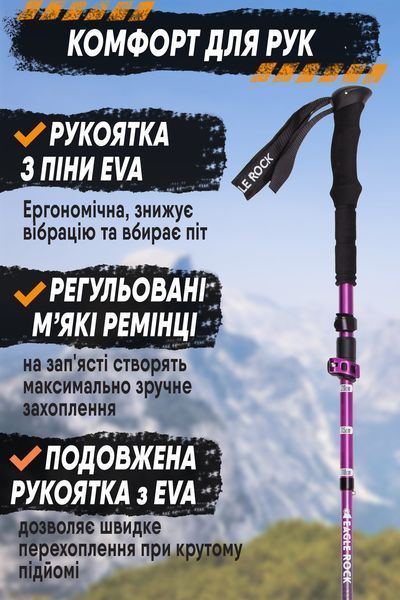 Туристичні палиці 5 секційні для трекінгу Eagle Rock фіолетові похідні для гір, для зими folding3918Fiolet фото