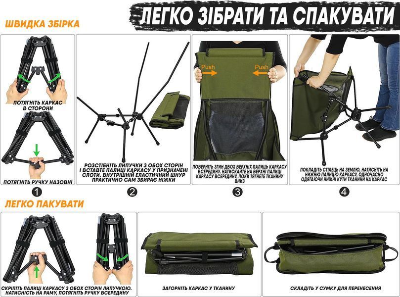 Розкладне крісло для риболовлі Олива Eagle Rock туристичний кемпінговий стілець зі спинкою EagleRock Chair30331olive фото